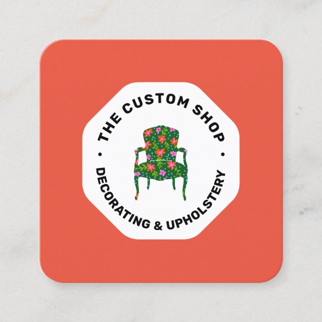 Möbler, möbler, möbelstoppning och dekorationstorg fyrkantigt visitkort (Framsida)