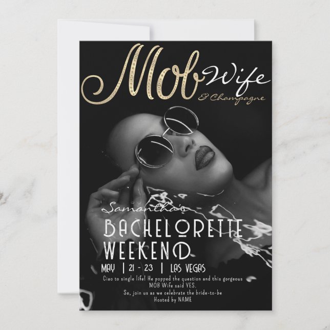 Mobster Wife & Champagne Black Bach Bachelorette P Inbjudningar (Framsida)