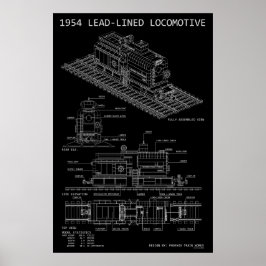 MOC-modell av blyfodrad lokomotivritning Poster