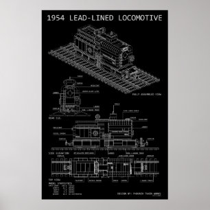 MOC-modell av blyfodrad lokomotivritning Poster