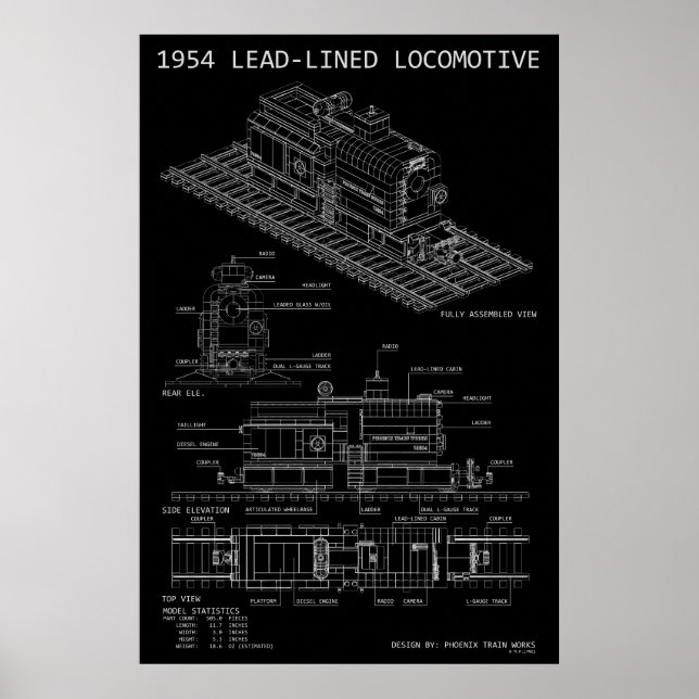MOC-modell av blyfodrad lokomotivritning Poster (Framsidan)