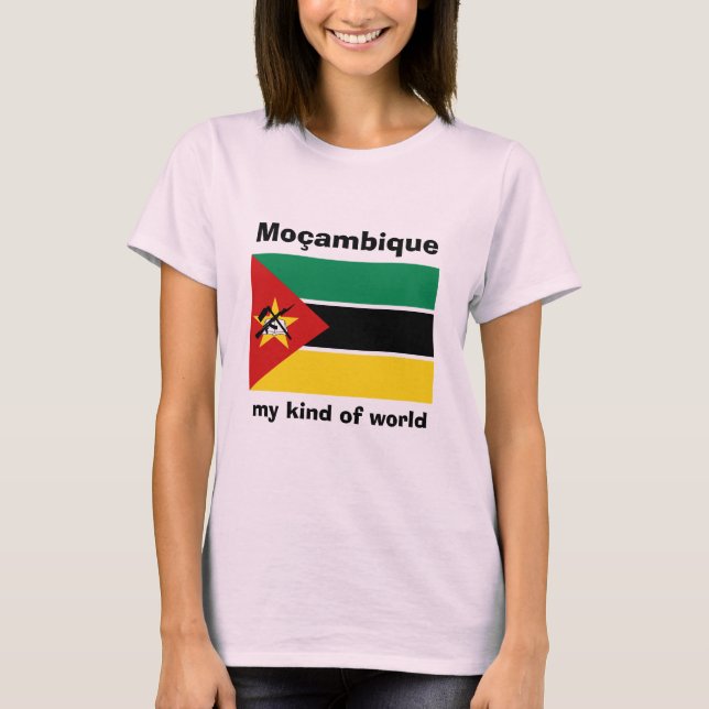 Mocambique flagga + Karta + TextT-tröja Tee (Framsida)