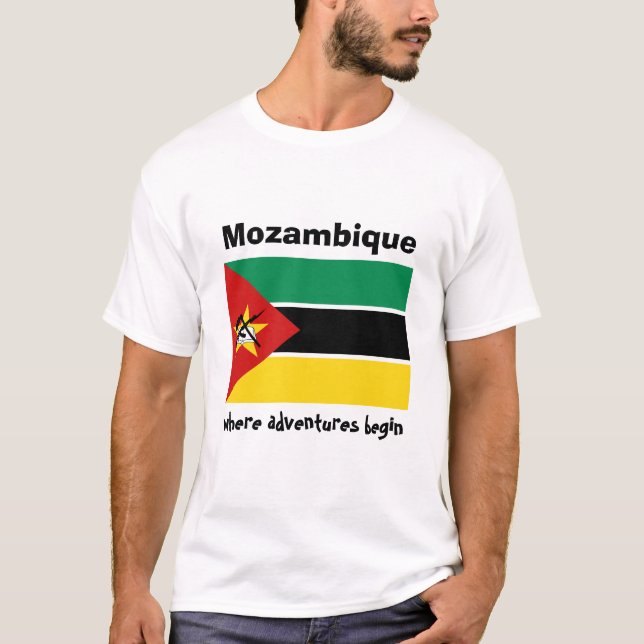 Mocambique flagga + Karta + TextT-tröja Tee (Framsida)