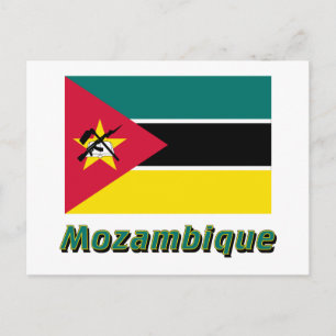 Moçambique Flagga med Namn Vykort