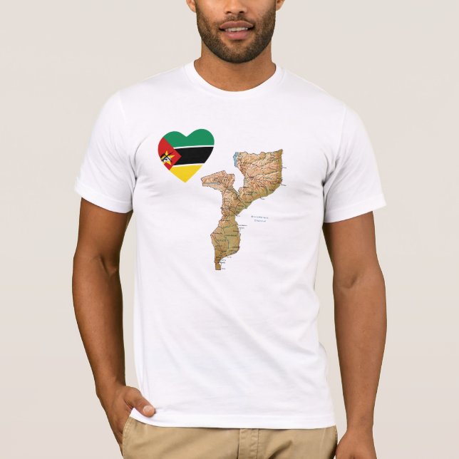 Mocambique flaggahjärta och kartaT-tröja Tee Shirt (Framsida)