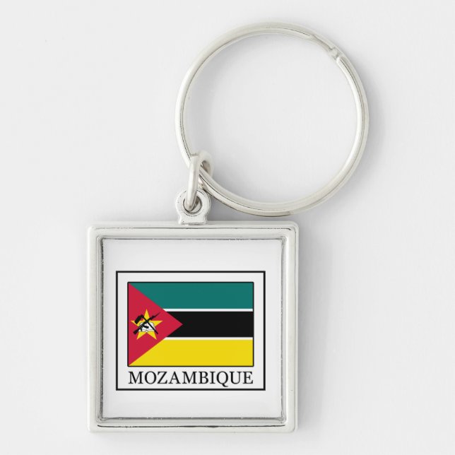 Moçambique Fyrkantig Silverfärgad Nyckelring (Framsidan)