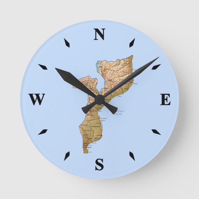 Moçambique Karta Clock Rund Klocka (Framsida)