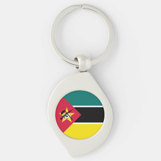 Moçambiques flagga swirl silverfärgad nyckelring (Framsidan)