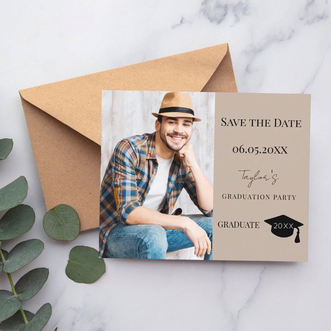 Mocha beige modern Examenfest Save the Date Flygblad (Skapare uppladdad)