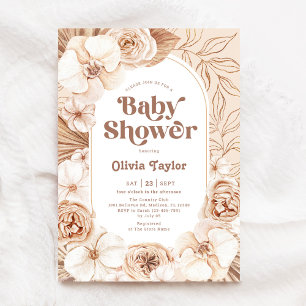 Mocha Boho Blommigt Baby Shower Inbjudningar