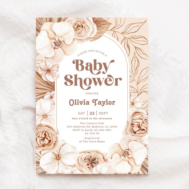 Mocha Boho Blommigt Baby Shower Inbjudningar (Skapare uppladdad)