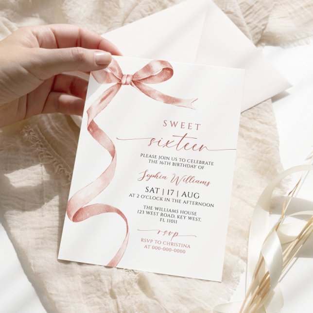 Mocha Bow Sweet 16-födelsedagsinbjudan Inbjudningar (Skapare uppladdad)