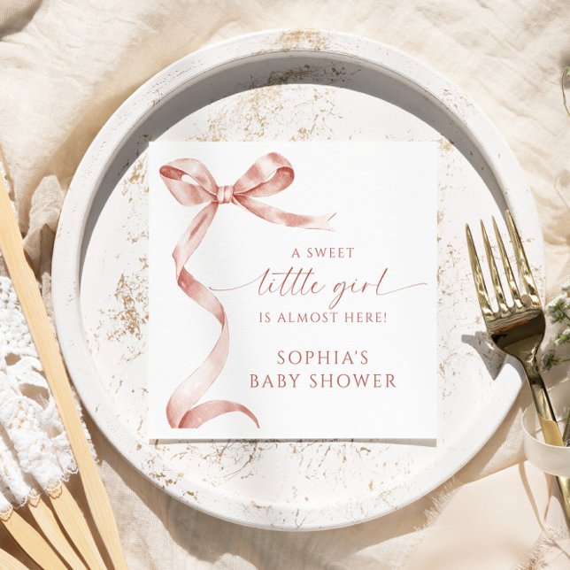 Mocha Bow Sweet Little Girl Shower Pappersservett (Skapare uppladdad)