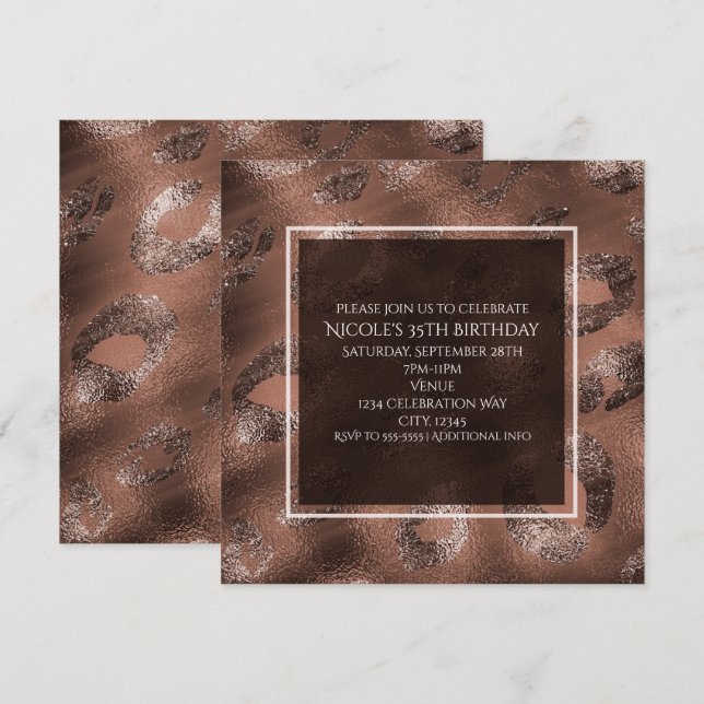 Mocha Brons Leopardtryck Festin Invitation Inbjudningar (Fram/baksida)