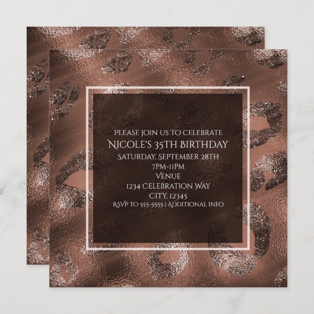 Mocha Bronze Leopard Print Party-inbjudan Inbjudningar (Fram/baksida)