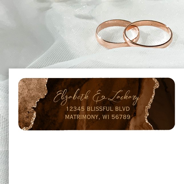 Mocha Brown Agate Script Wedding Return Address Returadress Etikett (Skapare uppladdad)