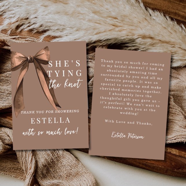 Mocha Brown binder knuten Bridal Shower med rosett Tack Kort (Skapare uppladdad)