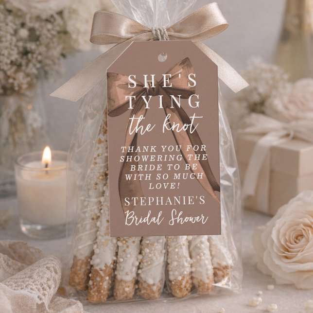 Mocha Brown binder knuten Bridal Shower Presentetikett (Skapare uppladdad)