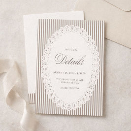 Mocha Brown French Stripe Lace Wedding Details Tilläggskort