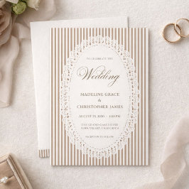 Mocha Brown French Stripe Lace Wedding Inbjudningar