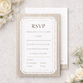Mocha Brown French Stripe Lace Wedding RSVP Tilläggskort