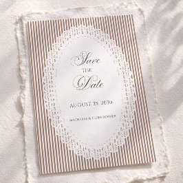 Mocha Brown French Stripe Lace Wedding Spara Datumet