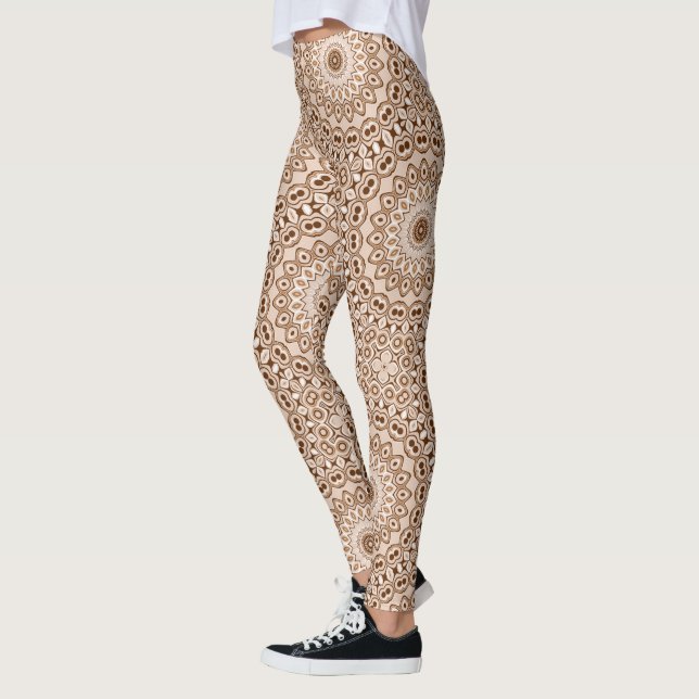 Mocha Brown Geometric Mandala Mönster Leggings (Vänster)