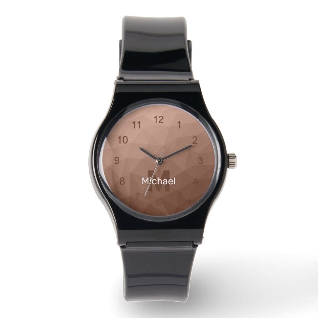 Mocha Brown geometric mönster Monogram Armbandsur (Framsida)