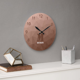 Mocha Brown geometric mönster Monogram Stor Klocka