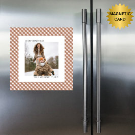 Mocha Brown Gingham Photo Magnet Christmas Card