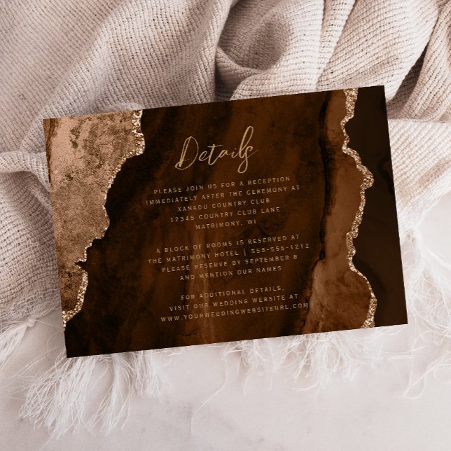 Mocha Brown Gold Agate Script Wedding Details Tilläggskort (Skapare uppladdad)