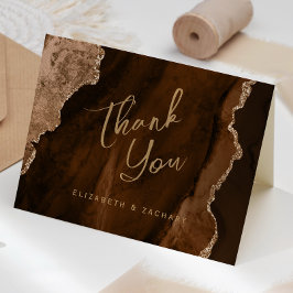Mocha Brown Gold Agate Script Wedding Thank You Kort