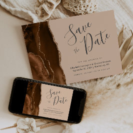Mocha Brown Gold Agate Tan Save the Date Card Inbjudningar