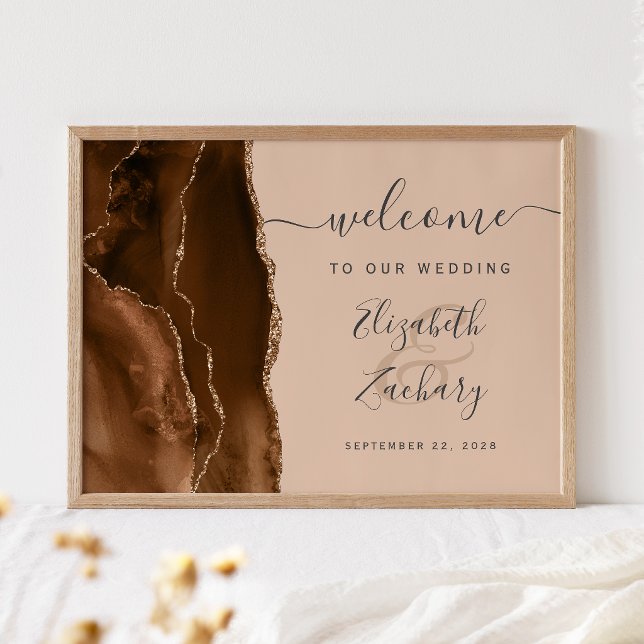 Mocha Brown Gold Agate Tan Wedding Welcome Poster (Skapare uppladdad)