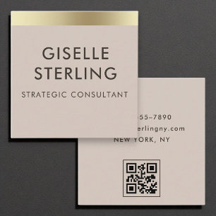 Mocha Brown Gold Foil Luxury QR Code Minimal Fyrkantigt Visitkort