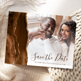 Mocha Brown Guld Agate Photo Save Date Vykort