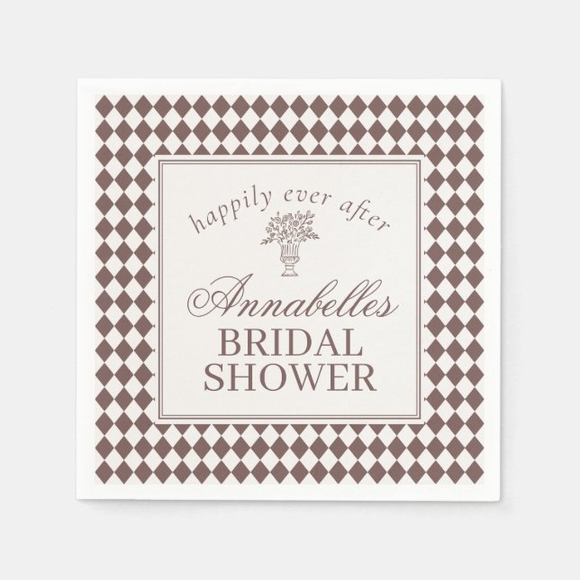 Mocha Brown Harlequin Checkered Bridal Shower Pappersservett (Framsidan)