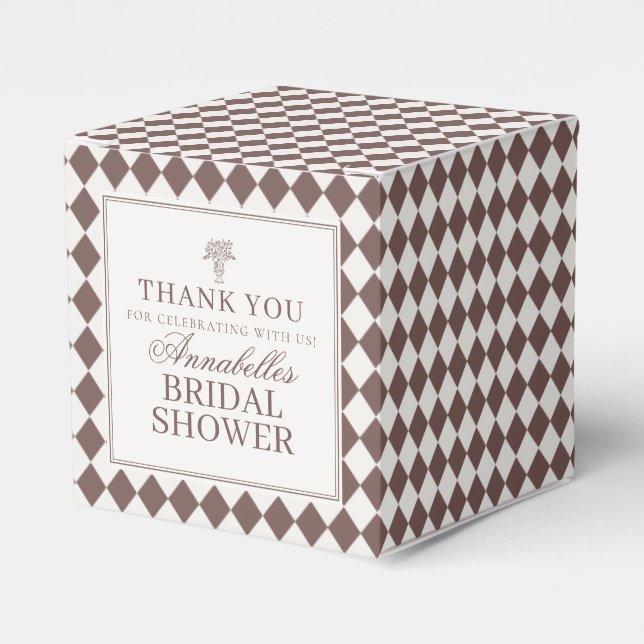 Mocha Brown Harlequin Checkered Bridal Shower Presentaskar (Framsidan Sidan)
