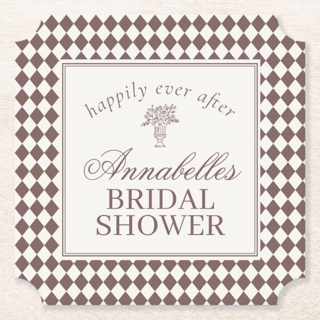 Mocha Brown Harlequin Checkered Bridal Shower Underlägg Papper (Framsida)