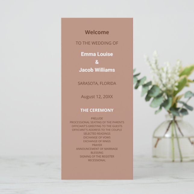 Mocha Brown Modern Bröllopsprogram (Stående Fram)