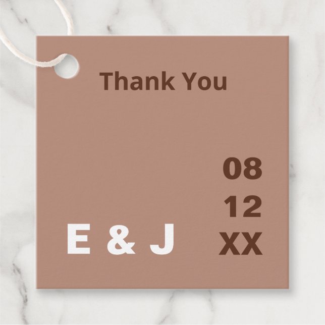 Mocha Brown Modern Wedding Favor Märkres Gåvor Etiketter (Framsida)
