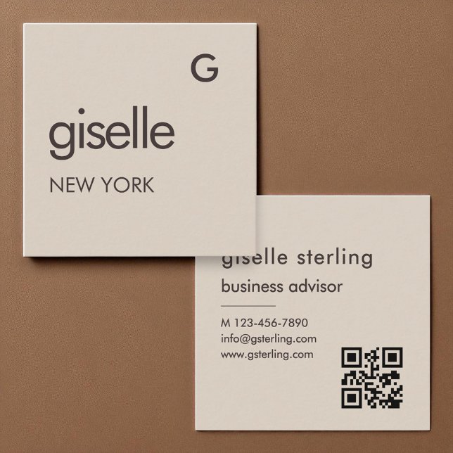 Mocha Brown Monogram QR-kod minimalist Fyrkantigt Visitkort (Skapare uppladdad)