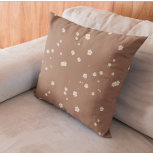 Mocha Brown Mousse White Blommigt Kudde