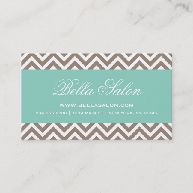 Mocha Brown och Aqua Modern Chevron Rand Visitkort (Framsida)