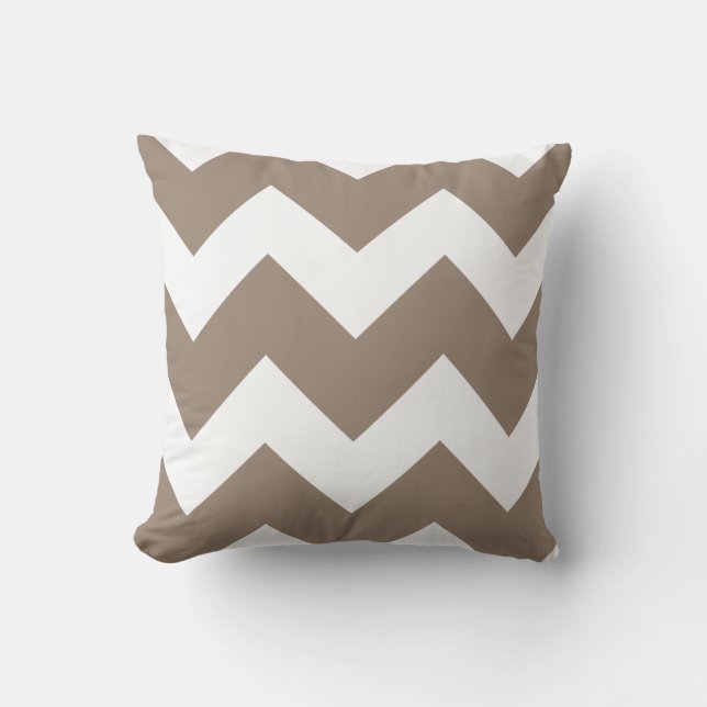 Mocha Brown och White Large Chevron Print Kudde (Framsida)