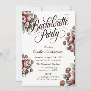 Mocha Brown Pasent Peony Bachelorette Party Inbjudningar