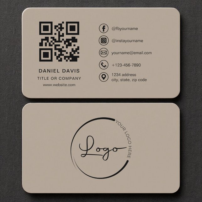 Mocha Brown Professionell Company Logotyp QR-kod Visitkort (Skapare uppladdad)