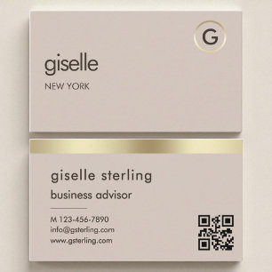 Mocha Brown QR-kod Faux Gold Foil Monogram Visitkort