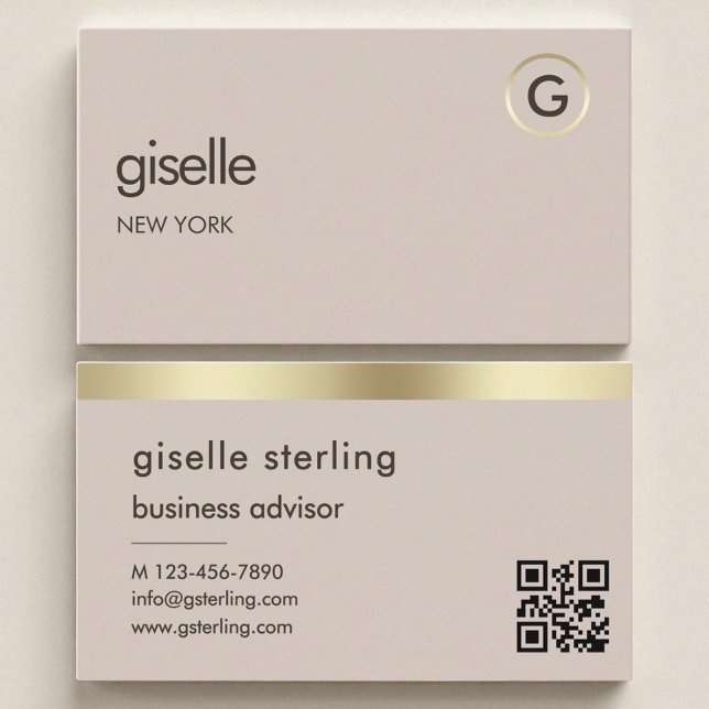 Mocha Brown QR-kod Faux Gold Foil Monogram Visitkort (Skapare uppladdad)