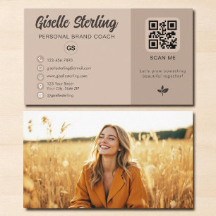 Mocha Brown QR-kod Photo Monogram Social Media Visitkort